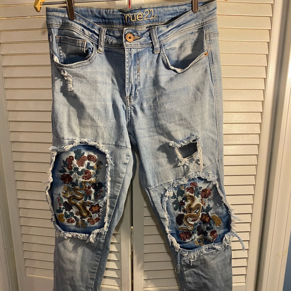 Rue 21 Mid Rise patchwork jeggings